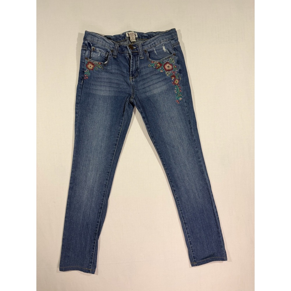 Vintage Y2K Mudd Embroidered Floral Jeans Medium Wash Slim Fit Womens Size 7